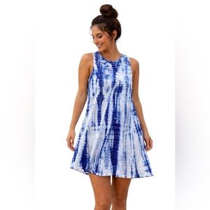 Koy Resort Blue Twist Back Dress Blue White Tie Dye Sleeveless Dress NWT Size XS